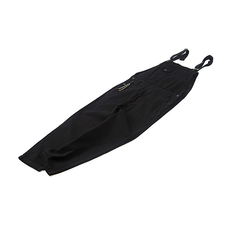 ALL BLACK Overalls with one point rope