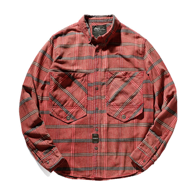 Fine brushed plaid button-down work shirt