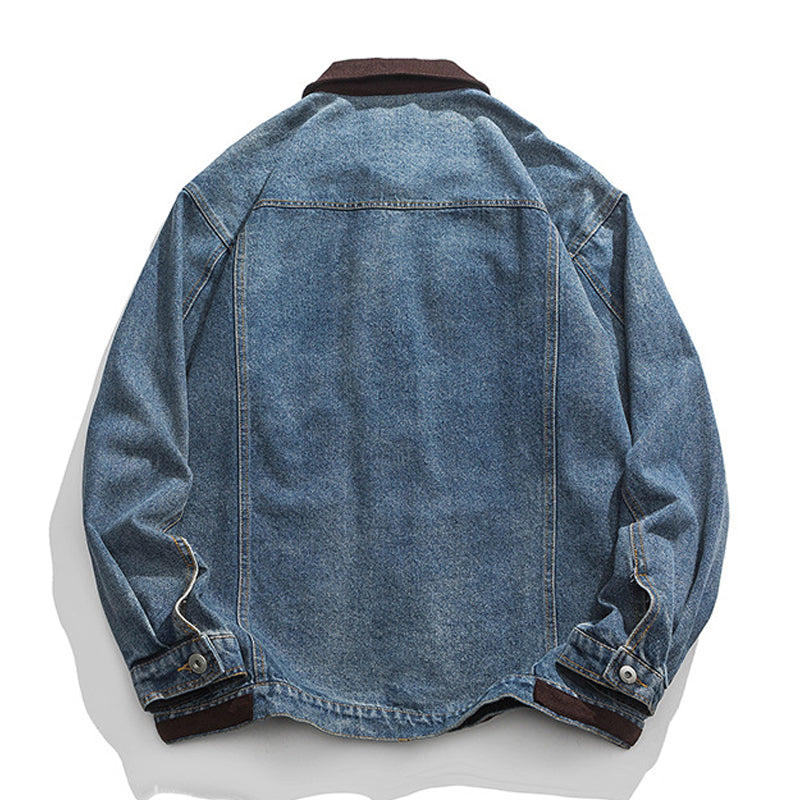 Corduroy switching multi-pocket denim jacket