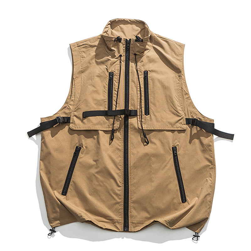 Stand collar vest with outdoor zip pocket