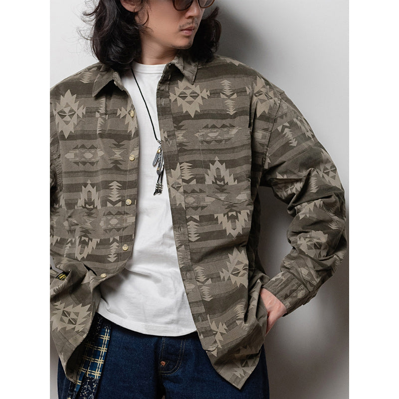 Distressed vintage Navajo ethnic print shirt