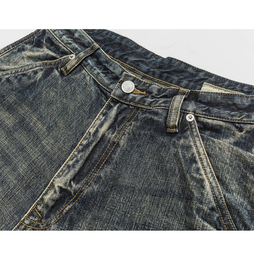 Washed whisker denim pants