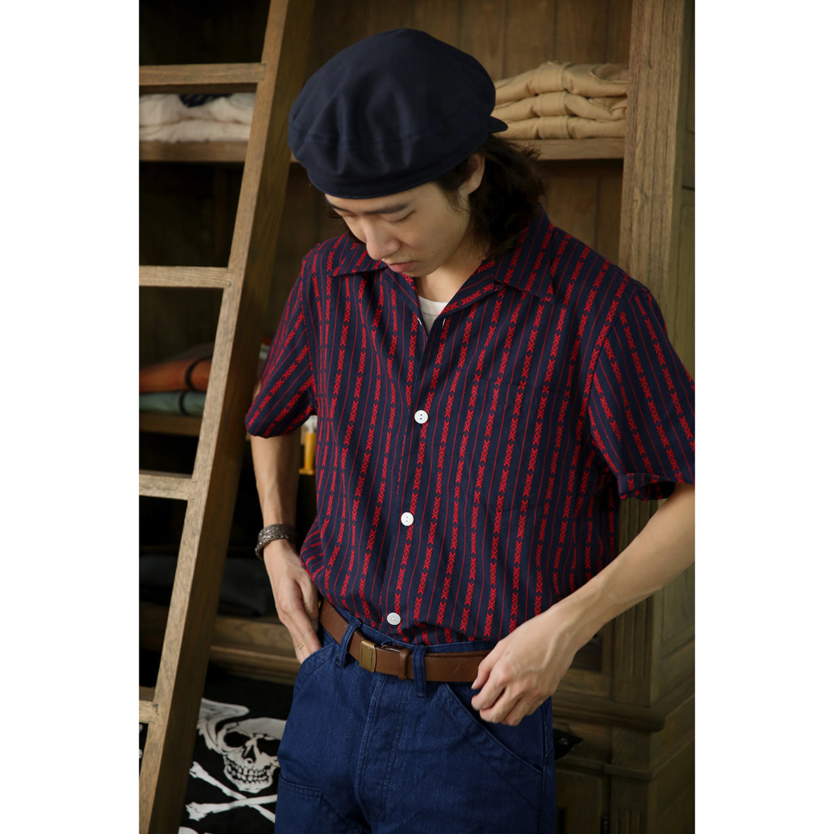 Cuban-collar yarn-dyed jacquard shirt