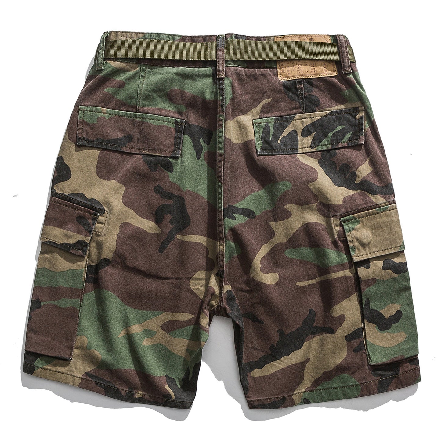 Camouflage military shorts with belt
