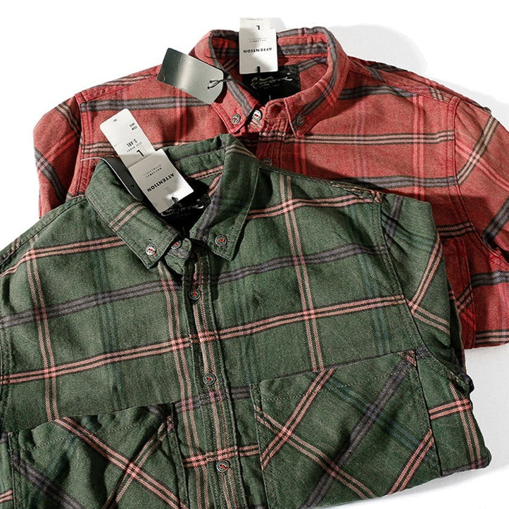 Fine brushed plaid button-down work shirt
