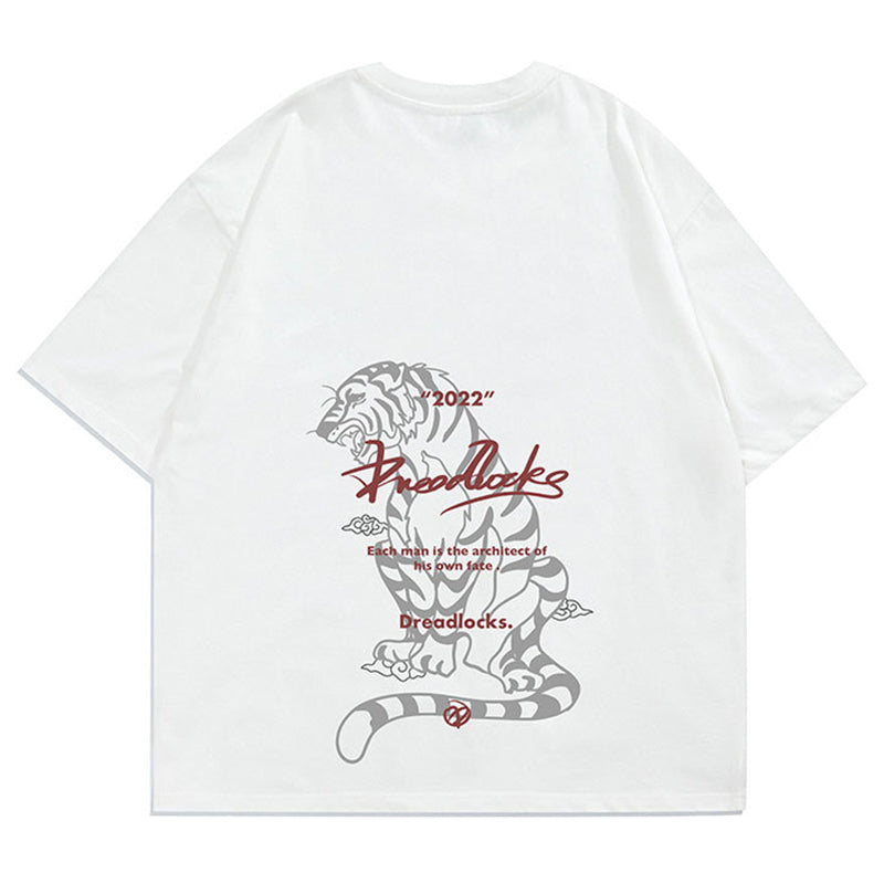 Front and rear tiger print crew neck T-shirt