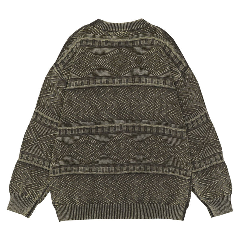 Distressed Ethnic Jacquard Sweater