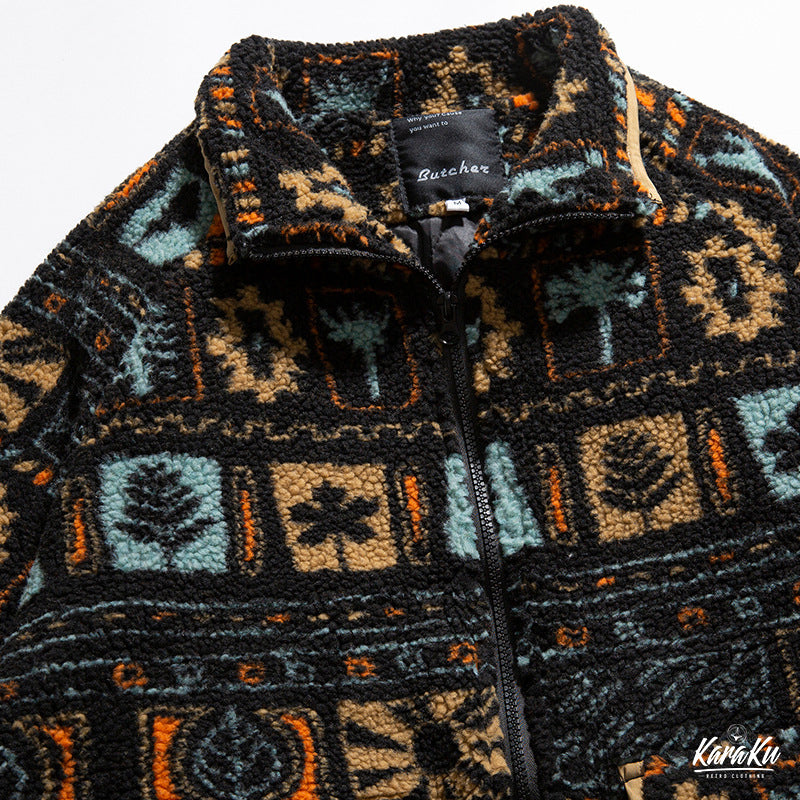 Ethnic style cotton fleece jacket