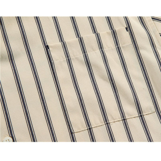 Open collar striped short-sleeved work shirt