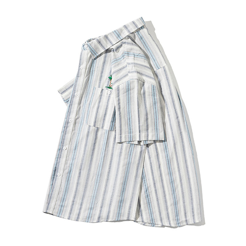 Palm tree embroidered multi-stripe shirt