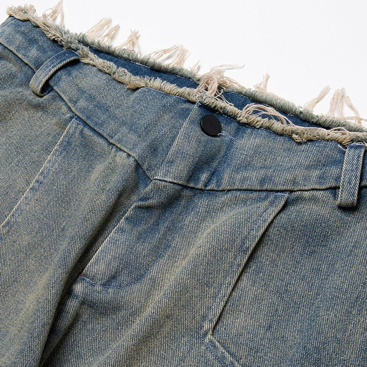 WASHED PATCHWORK WIDE DENIM PANTS