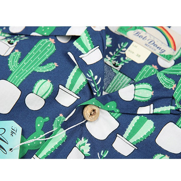 Cartoon Cactus Summer Printed Cotton Hawaiian Shirt