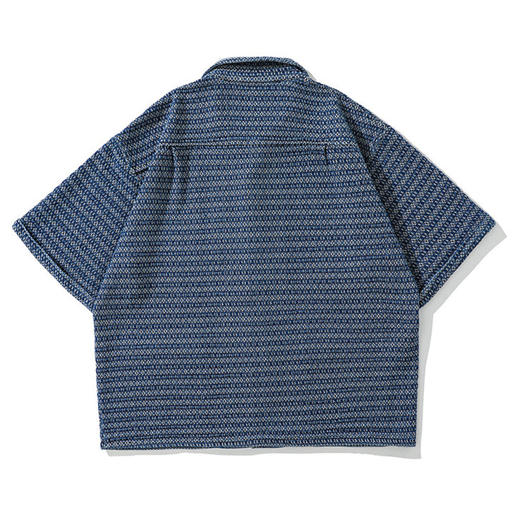 New Ethnic Tweed Pattern Cuban Short Sleeve Shirt