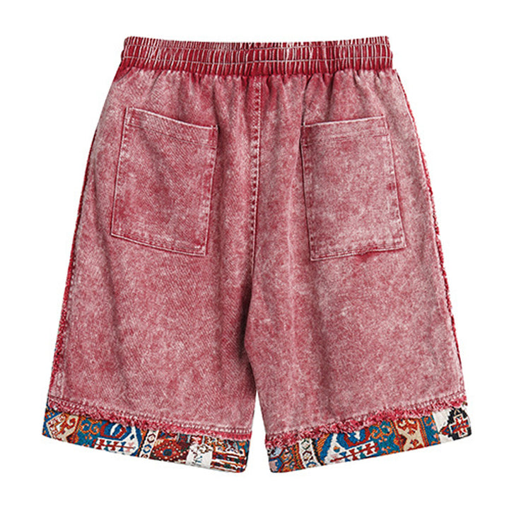 Ethnic jacquard patchwork denim shorts