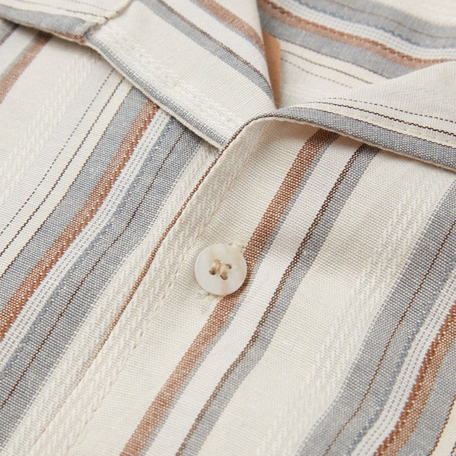 Double welt pocket striped open collar shirt