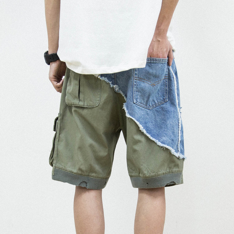 Denim combination multi-pocket shorts