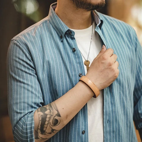 Men's American Retro Striped Shirt Lapel Long Sleeve
