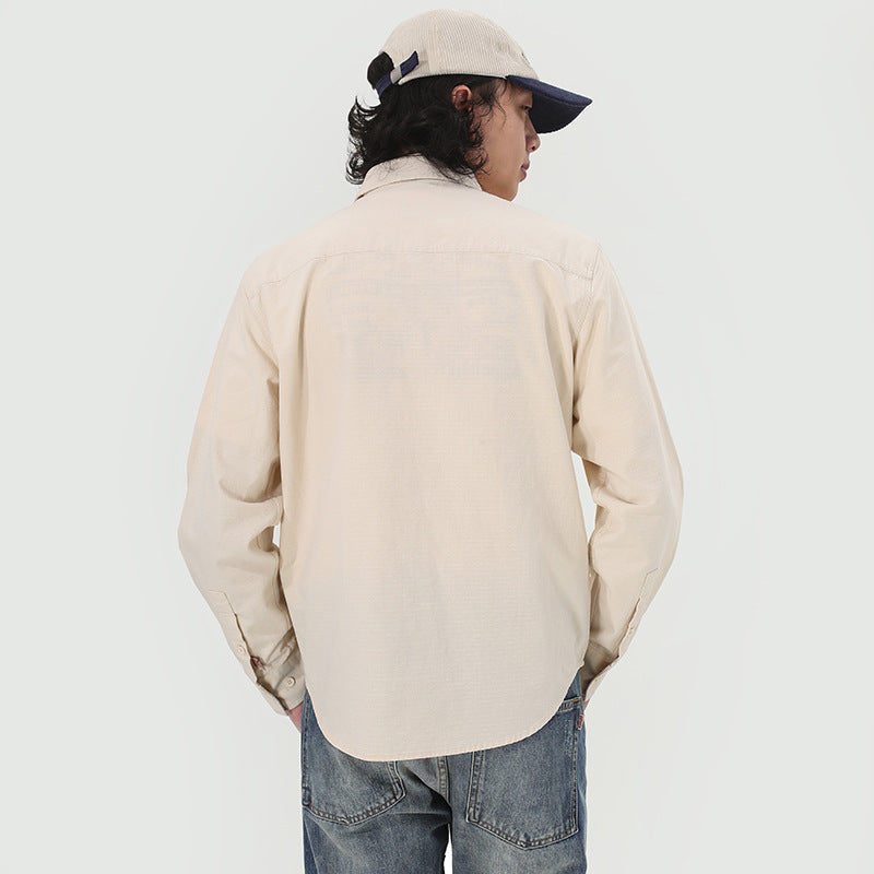 Ethnic Pattern Pocket Kibata Material Washed Shirt