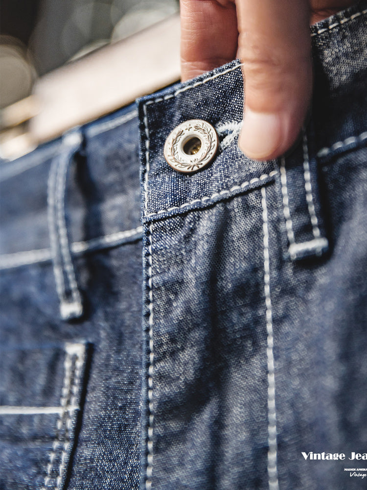 8.8OZ color combination stitch wide denim pants
