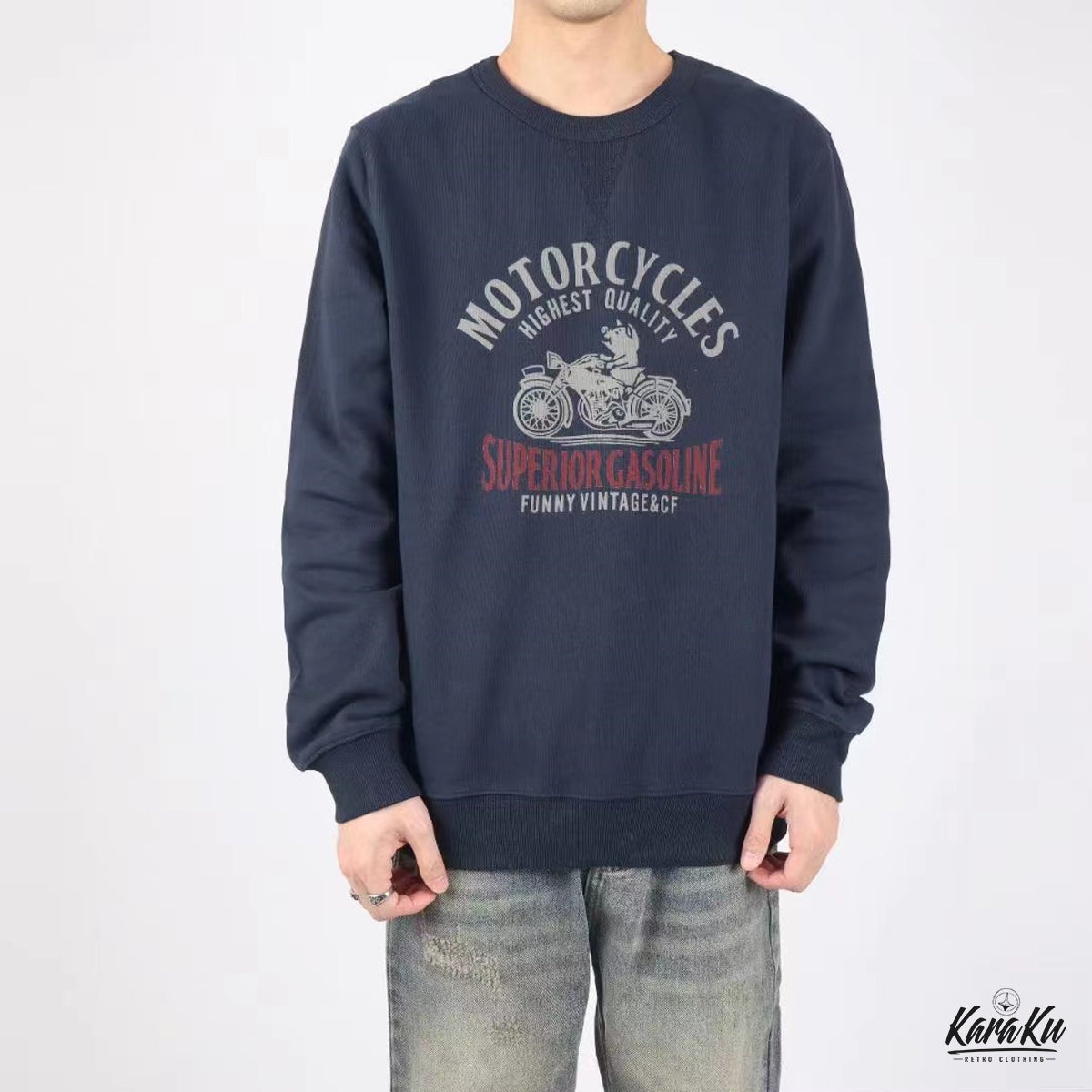 USNAVY back pile biker print sweat