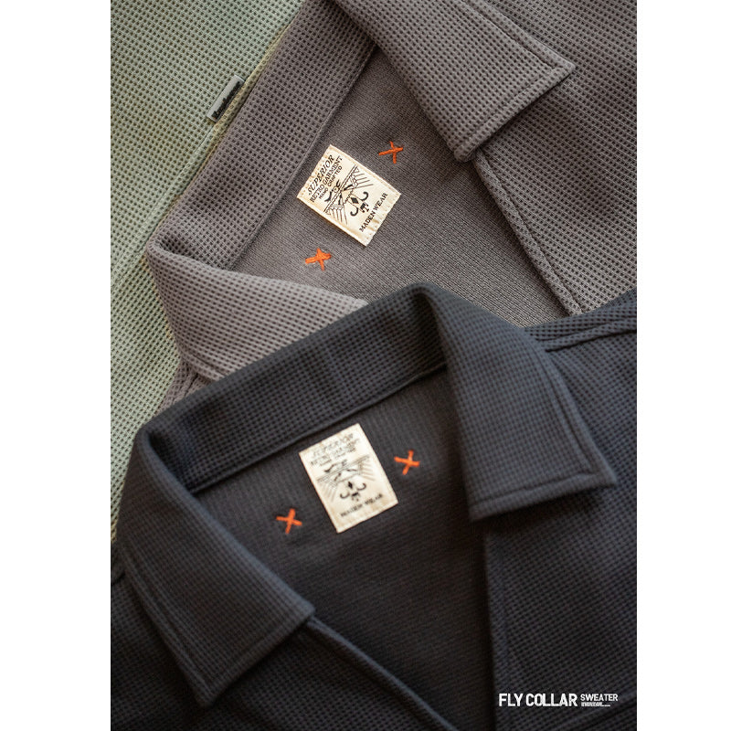 Waffle open collar polo shirt available in 3 colors
