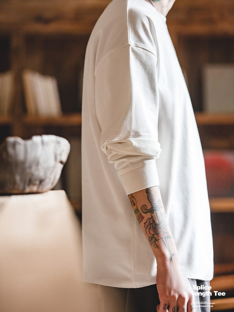 Crew Neck Faux Layered Cotton Long T