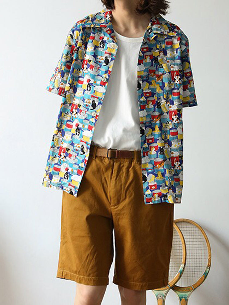 Cat and canned whole pattern Aloha shirt
