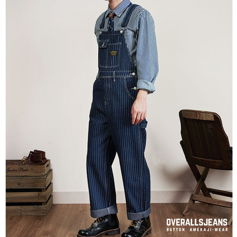 Wabash stripe denim overalls