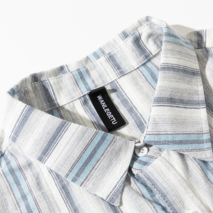 Palm tree embroidered multi-stripe shirt