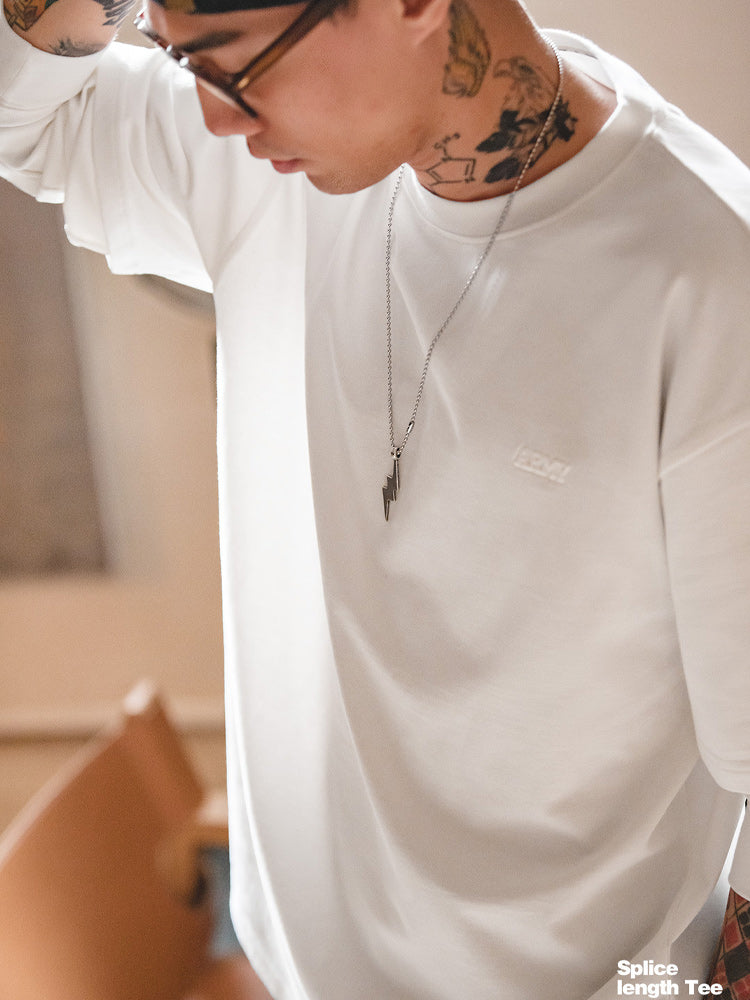 Crew Neck Faux Layered Cotton Long T