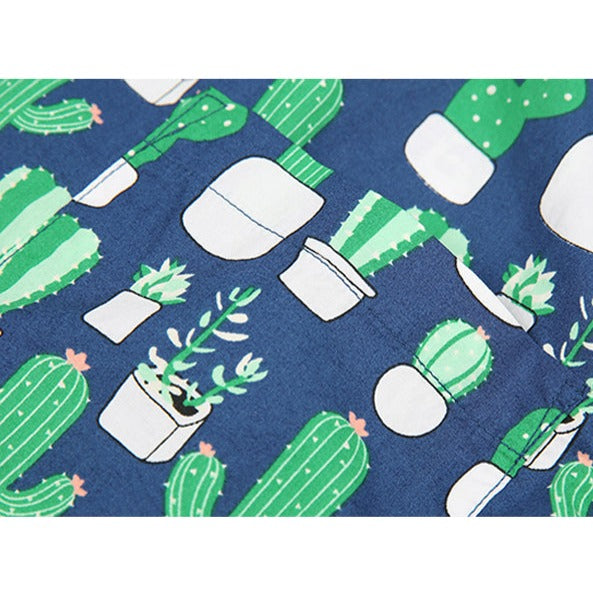 Cartoon Cactus Summer Printed Cotton Hawaiian Shirt