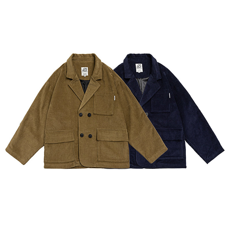 sleeve tuck corduroy double breasted jacket
