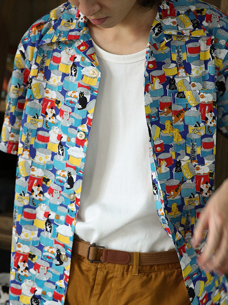 Cat and canned whole pattern Aloha shirt