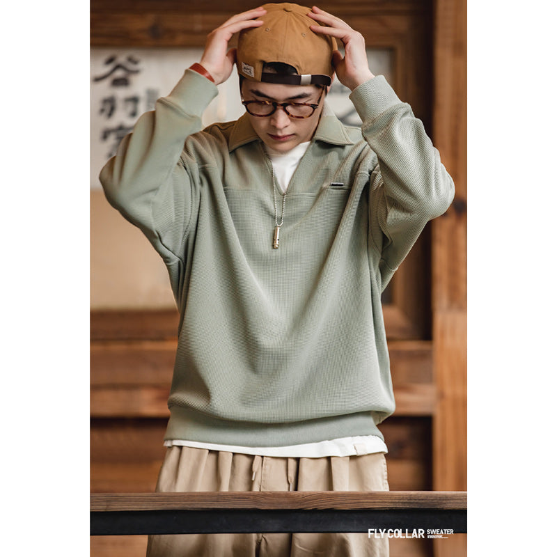 Waffle open collar polo shirt available in 3 colors