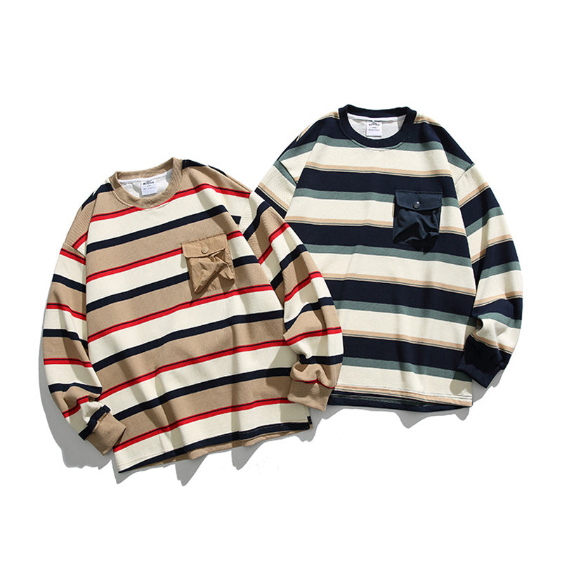 Multi-border sweatshirt with three-dimensional pocket