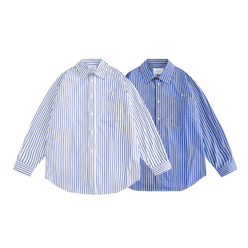 Striped long-sleeve shirt with button pockets