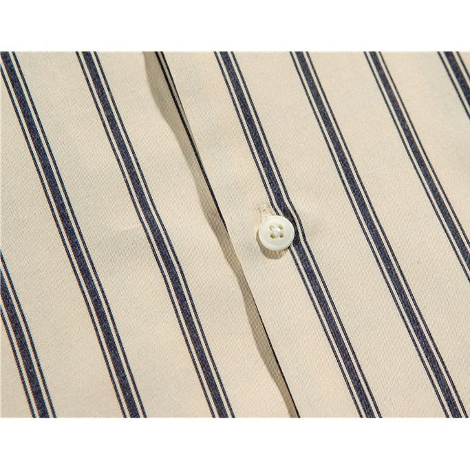 Open collar striped short-sleeved work shirt