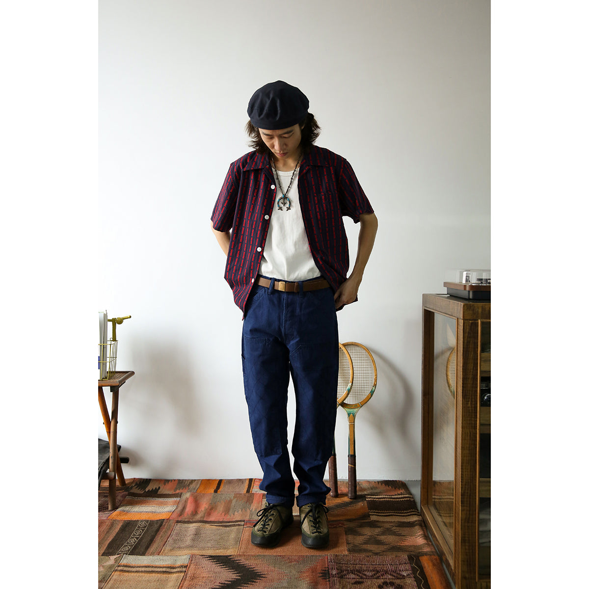 Cuban-collar yarn-dyed jacquard shirt