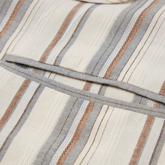 Double welt pocket striped open collar shirt