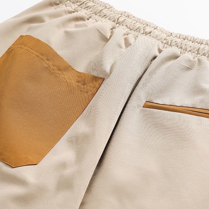 Color scheme patchwork wide pants with drawcord