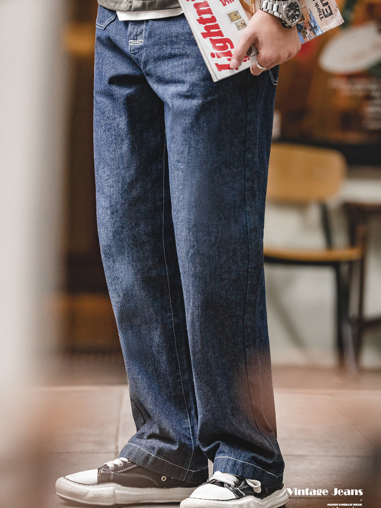 8.8OZ color combination stitch wide denim pants
