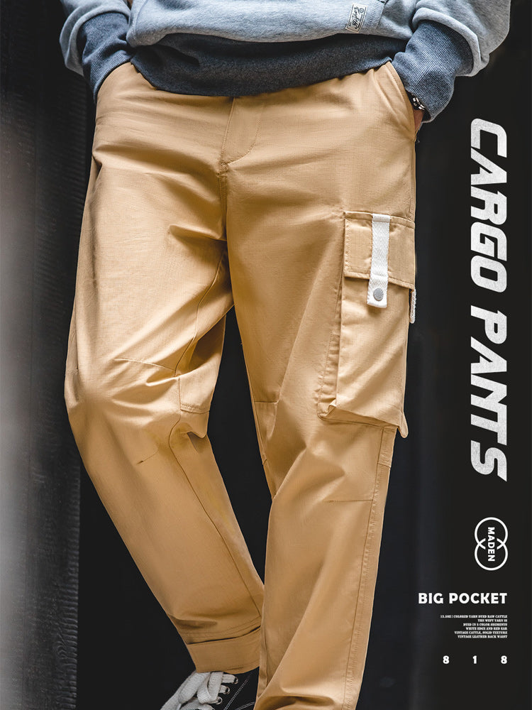 Cotton slacks with hem magic tape belt