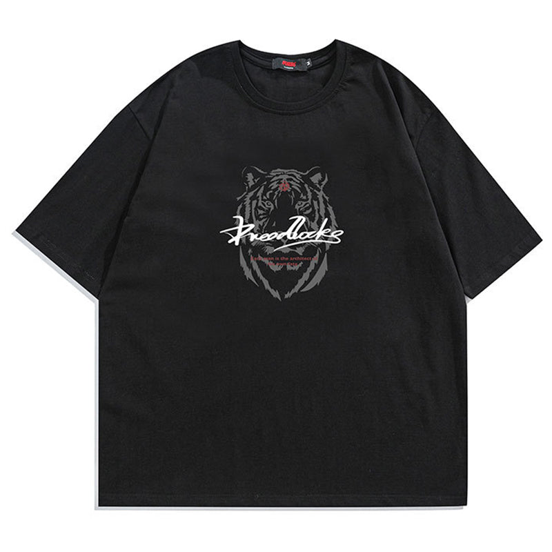 Front and rear tiger print crew neck T-shirt