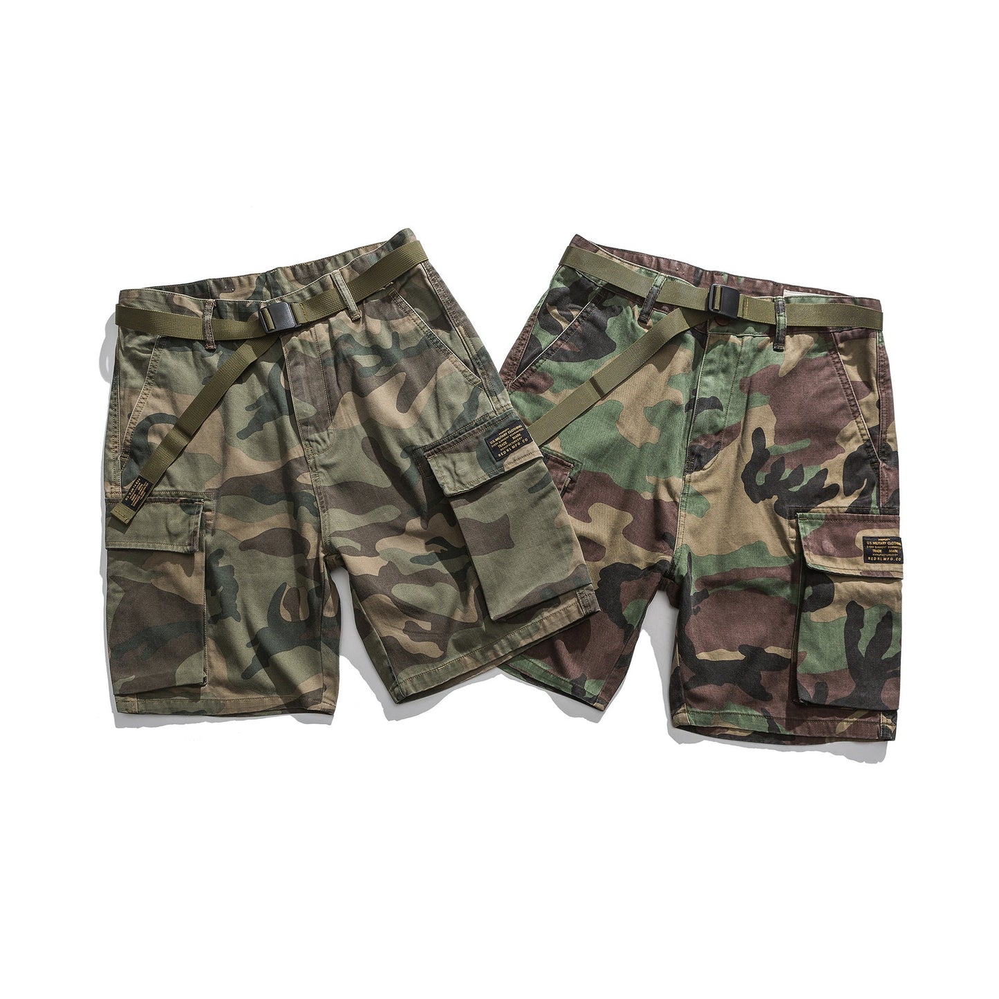 Camouflage military shorts with belt