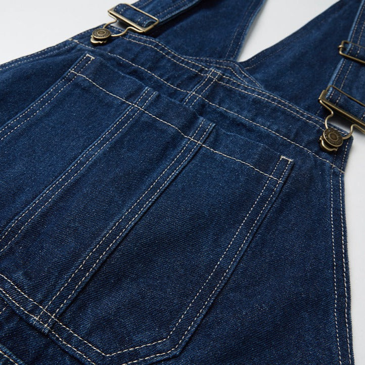 Denim overalls with removable pockets