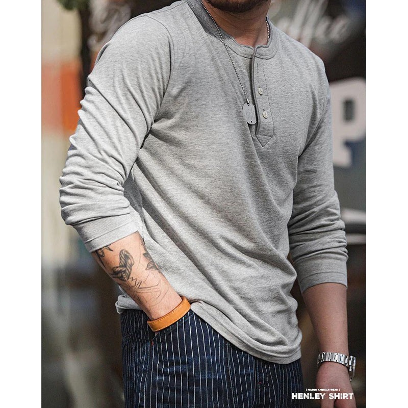 American Retro Long Sleeve Henley T-shirt