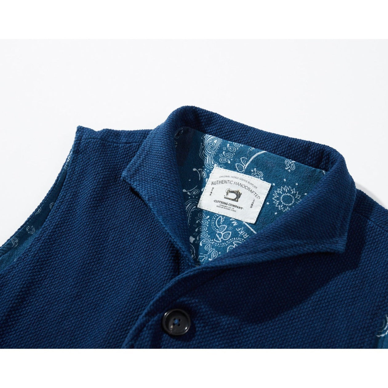 Back paisley pattern botanical indigo sashiko vest