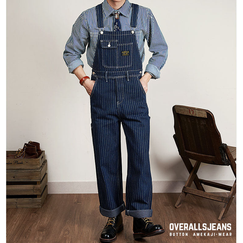 Wabash stripe denim overalls