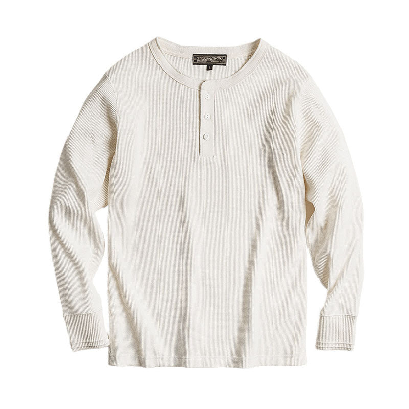 3 button waffle henley neck cut and sew
