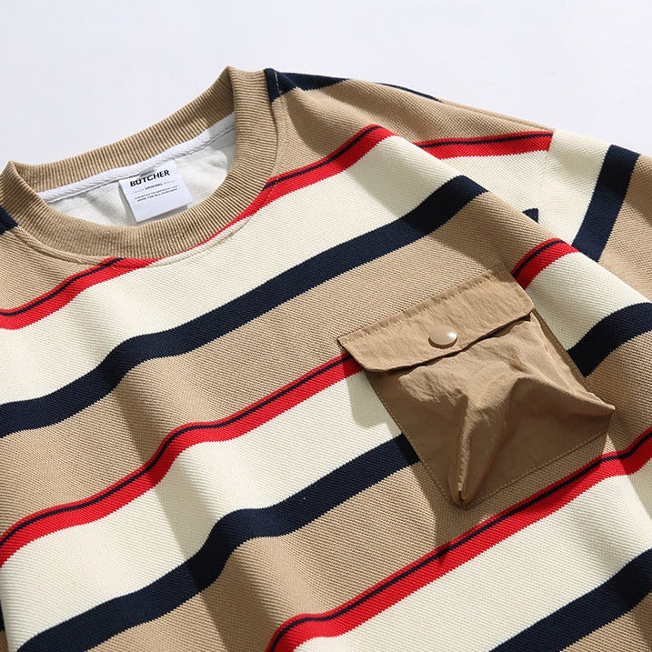Multi-border sweatshirt with three-dimensional pocket